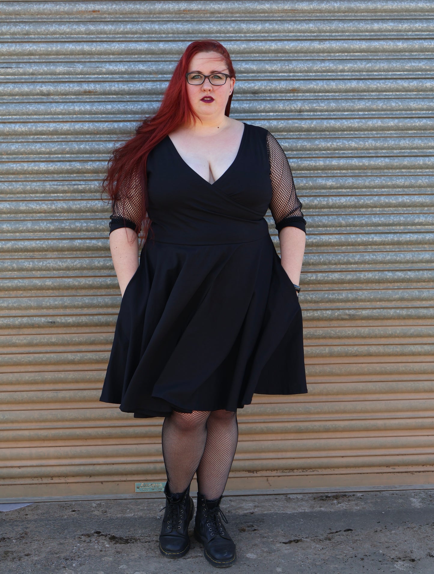 Black Dress, Fishnet Sleeves