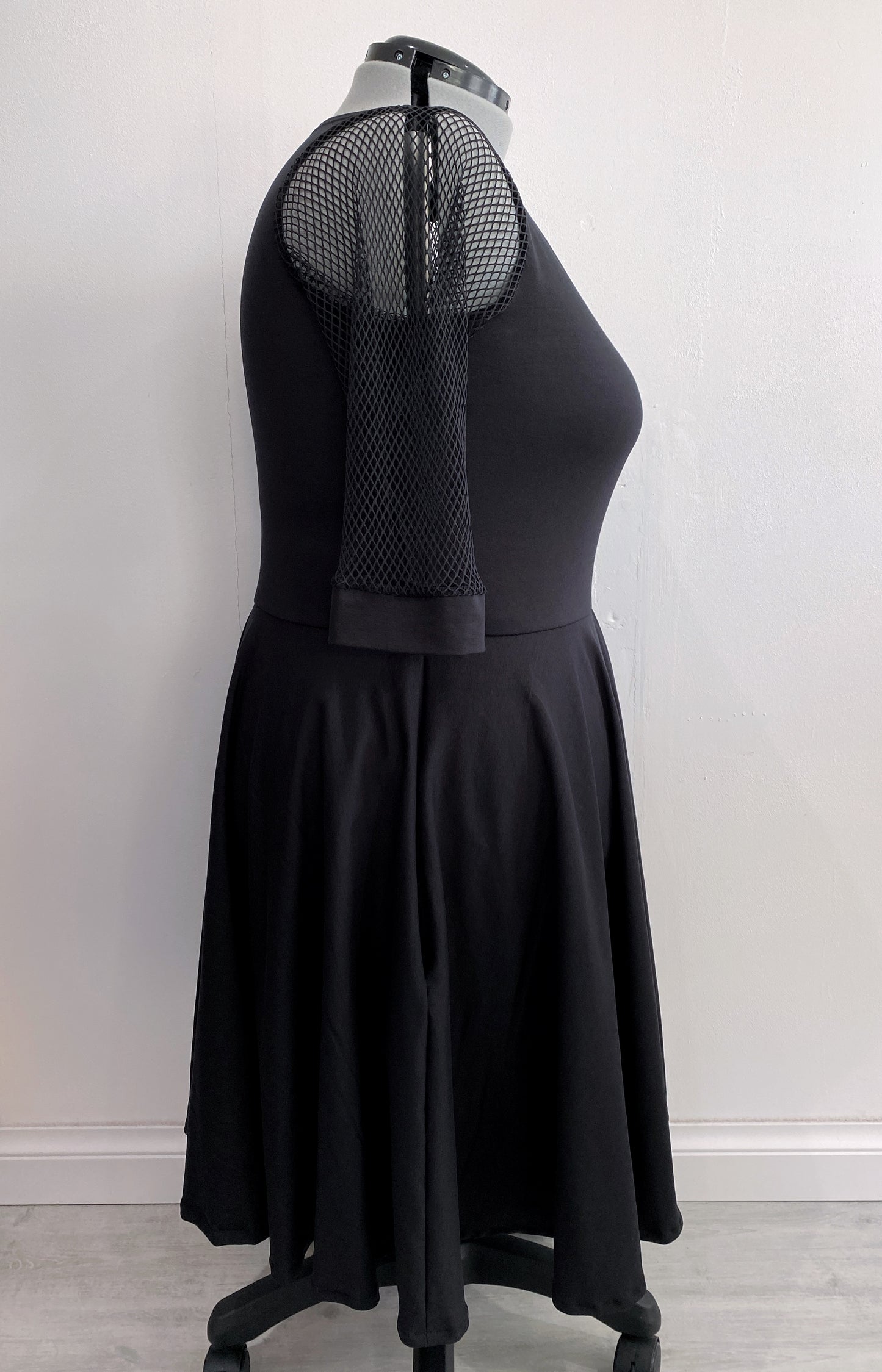 Black Dress, Fishnet Sleeves