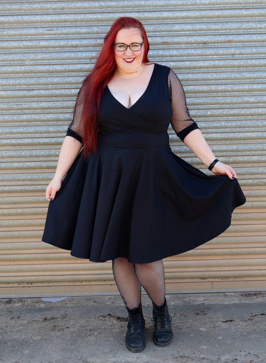Black Dress, Fishnet Sleeves