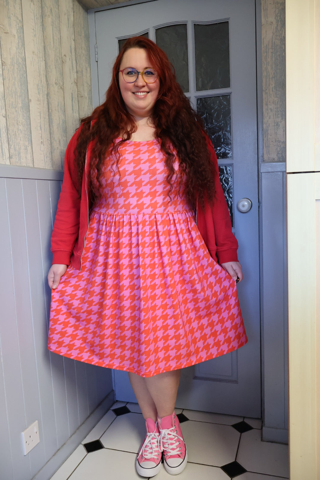 Pink and Red Houndstooth Dress