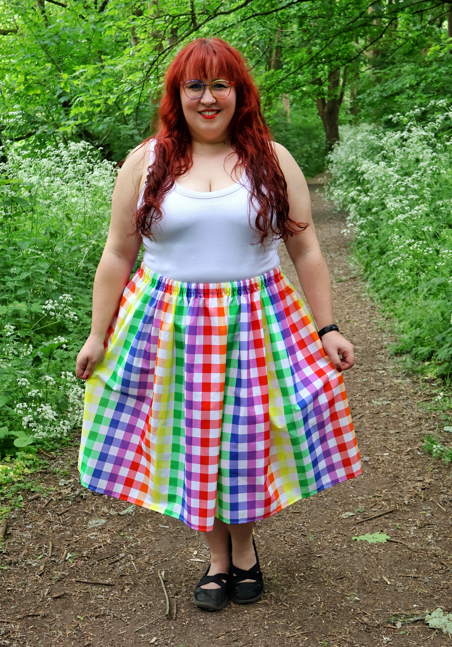 Rainbow Gingham Midi Skirt