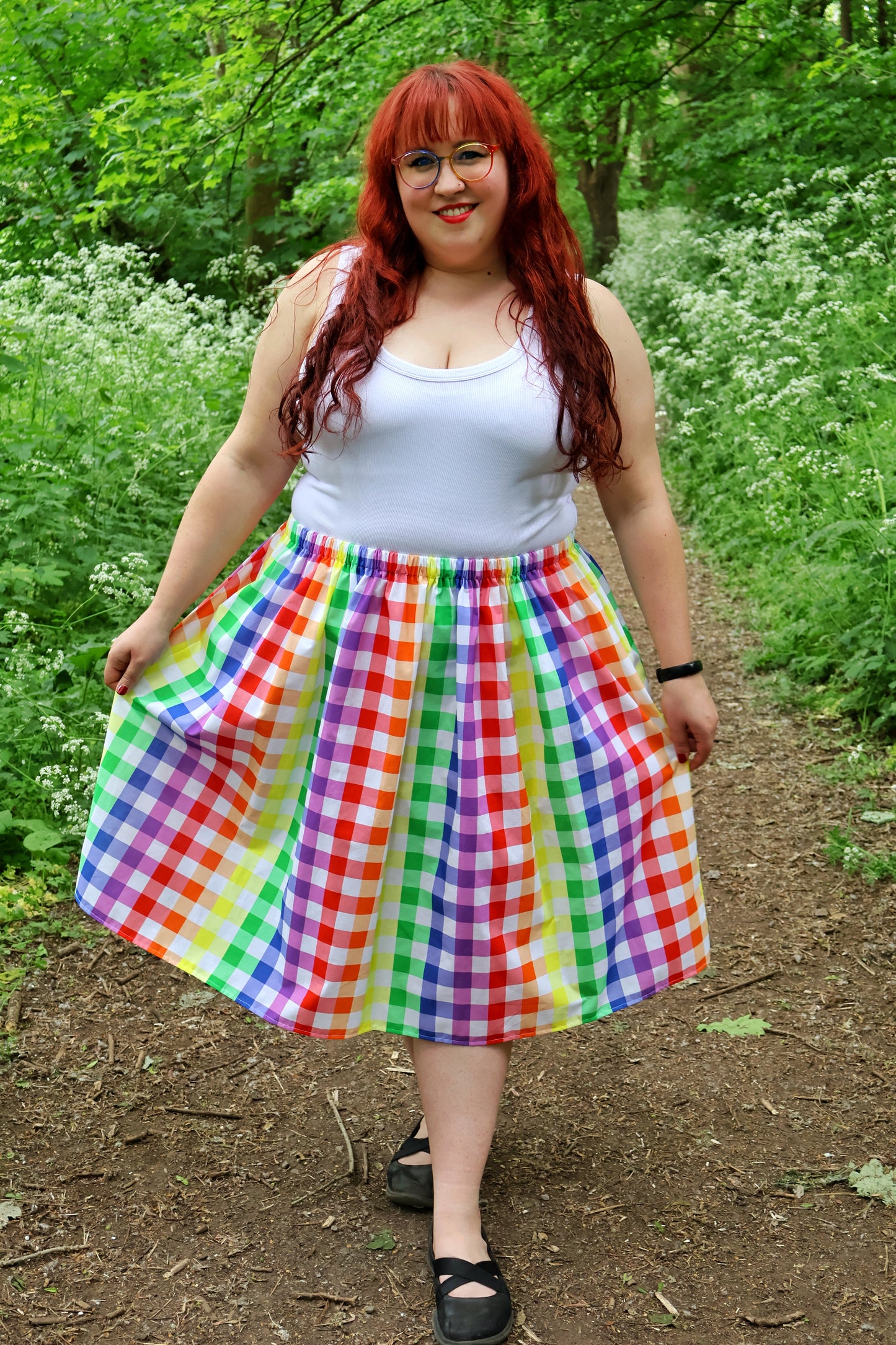 Rainbow Gingham Midi Skirt