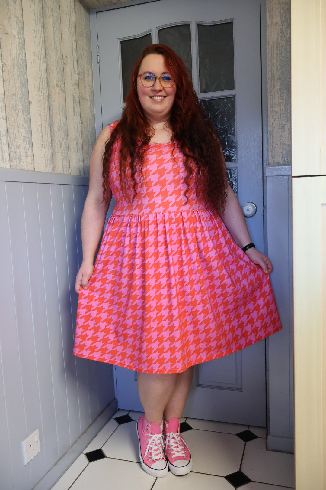 Pink and Red Houndstooth Dress