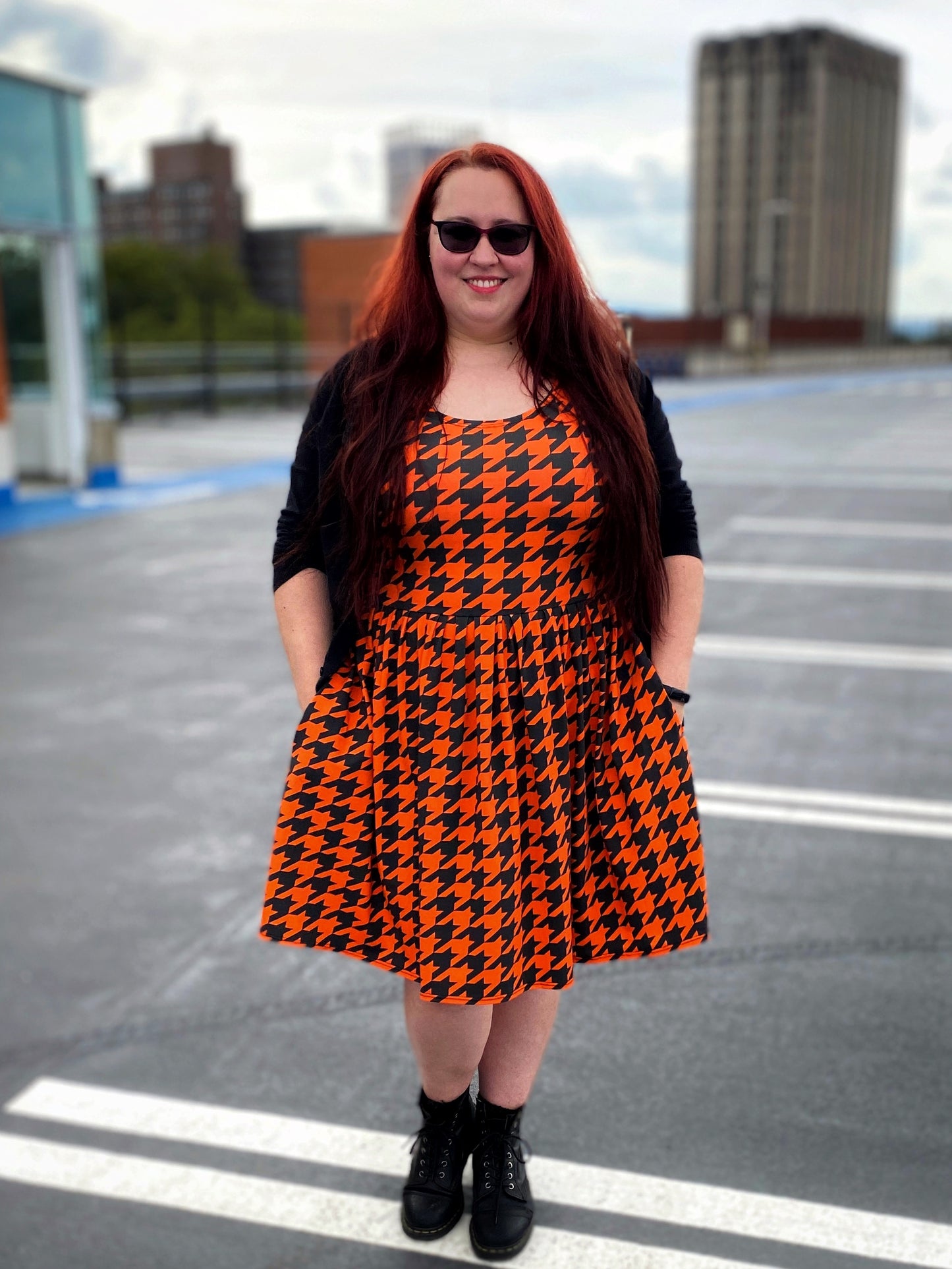 Black and Orange Houndstooth Dress