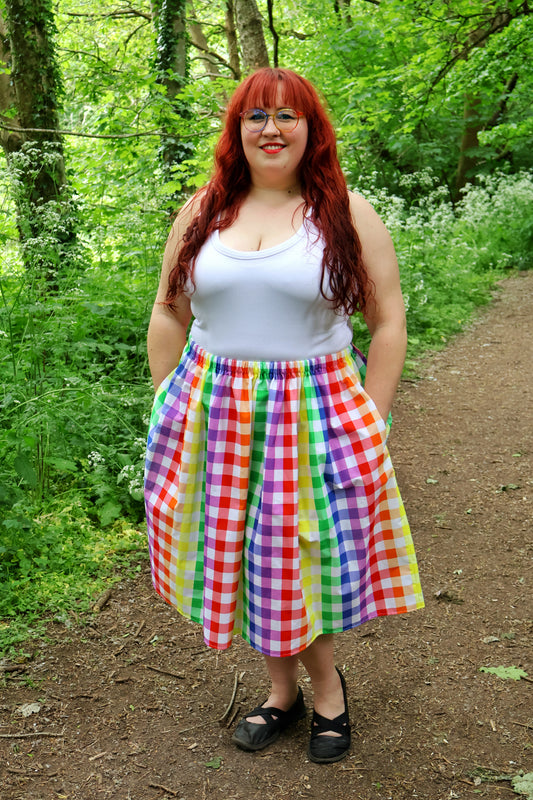 Rainbow Gingham Midi Skirt