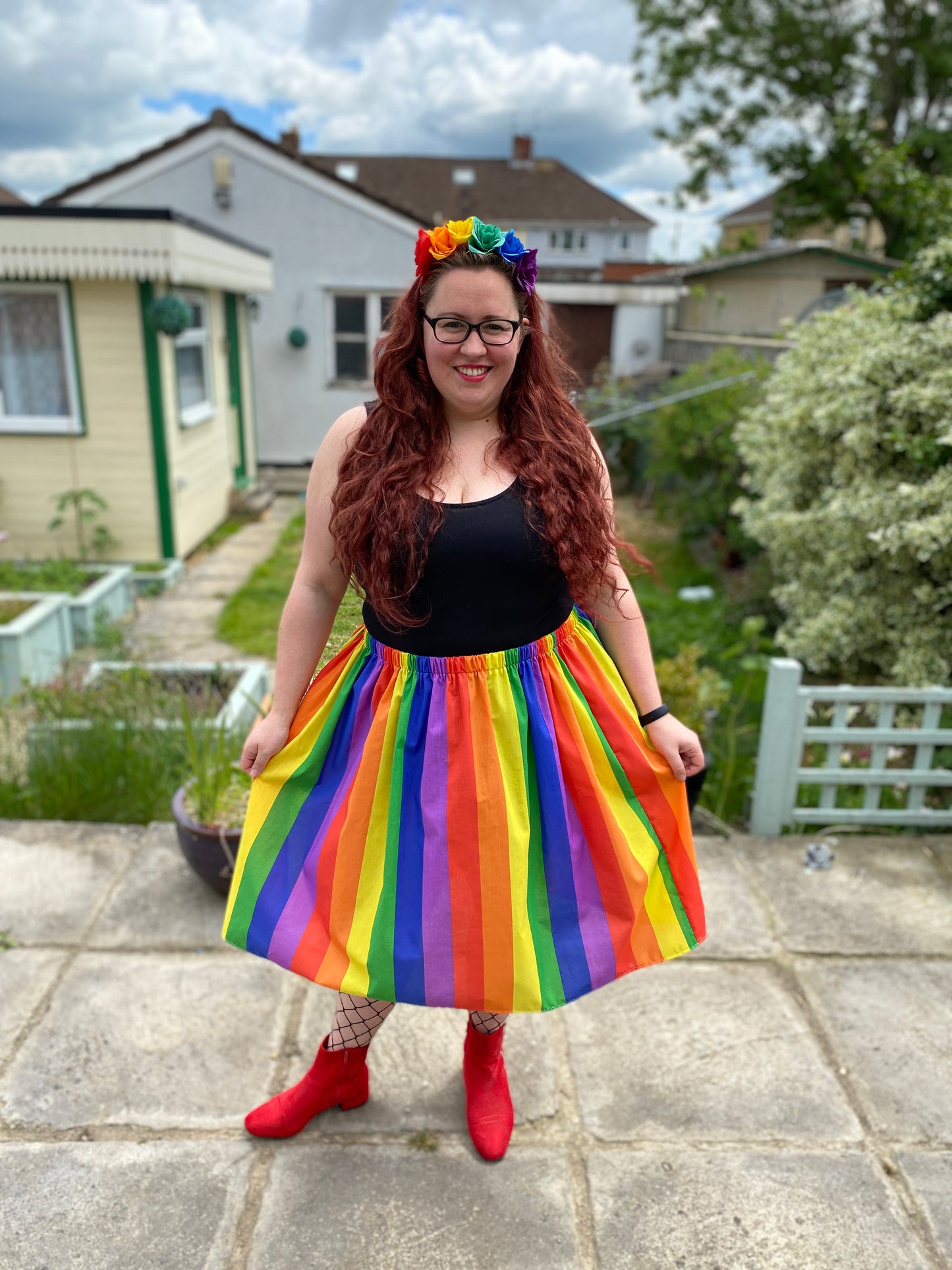 Rainbow Stripes Midi Skirt